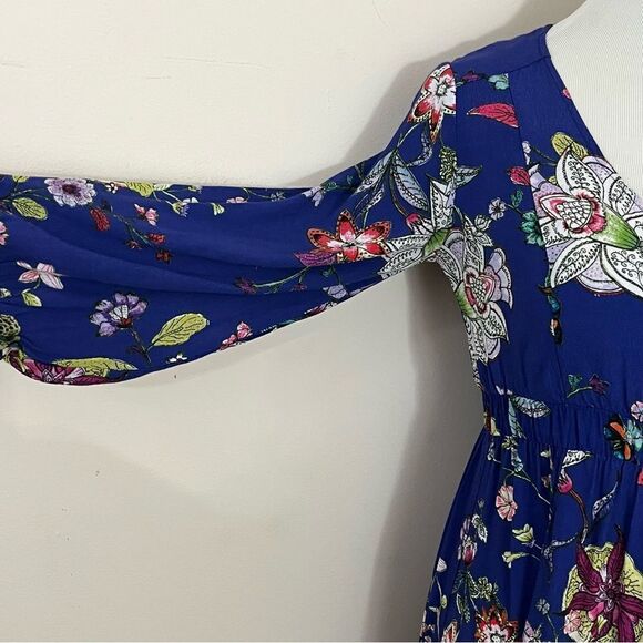 Anthropologie Maeve Purple Floral Long Sleeve Ruffle Hem Dress XS/S - Picture 4 of 10